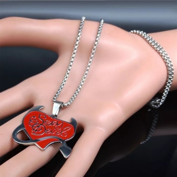 Sexy Devil Heart Necklace – Red Stainless Steel Pendant w/ Horns & Tail | Unisex - Picture 2 of 9